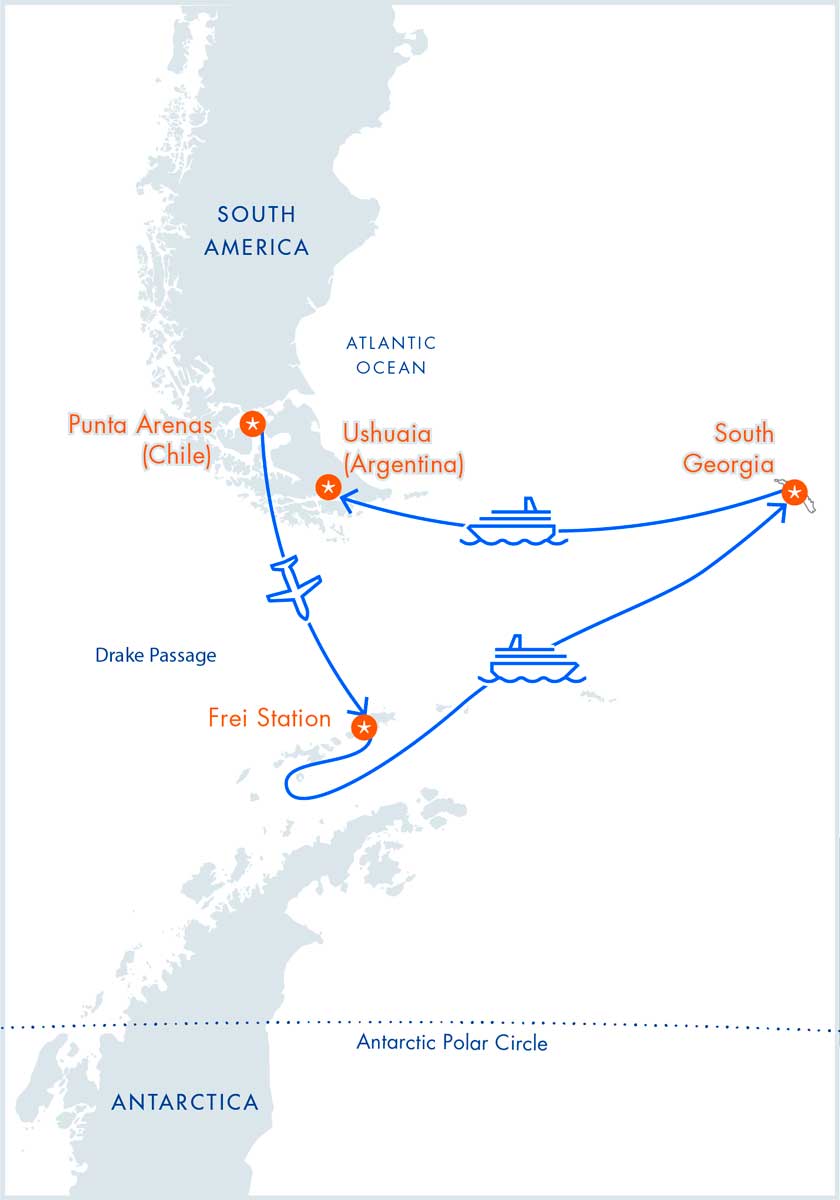 Aero-Crucero PUQ-USH Antártida Georgia del Sur M/V Magellan Explorer